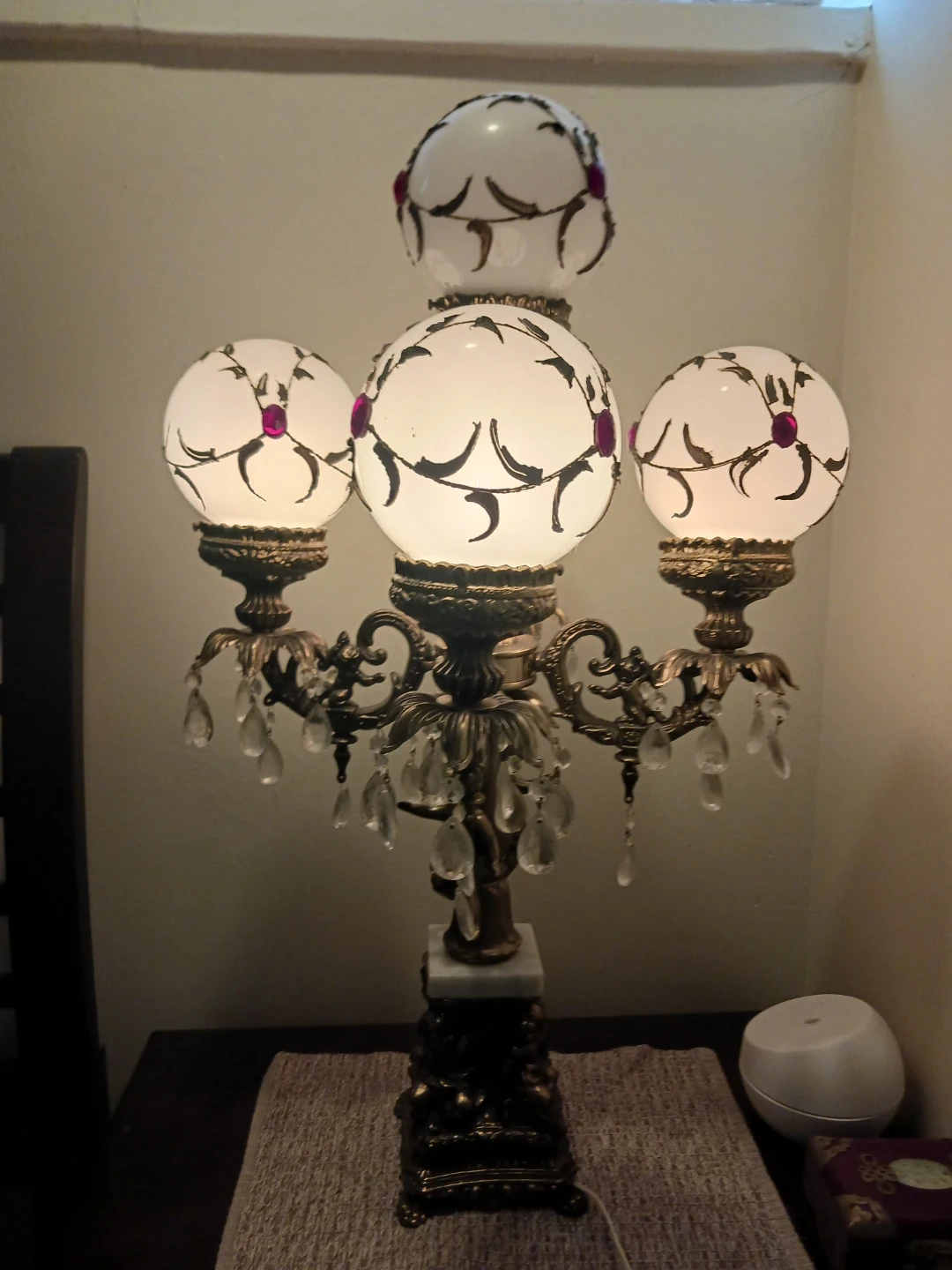 Pair of Vintage Ornate Table Lamp with Crystal Accents