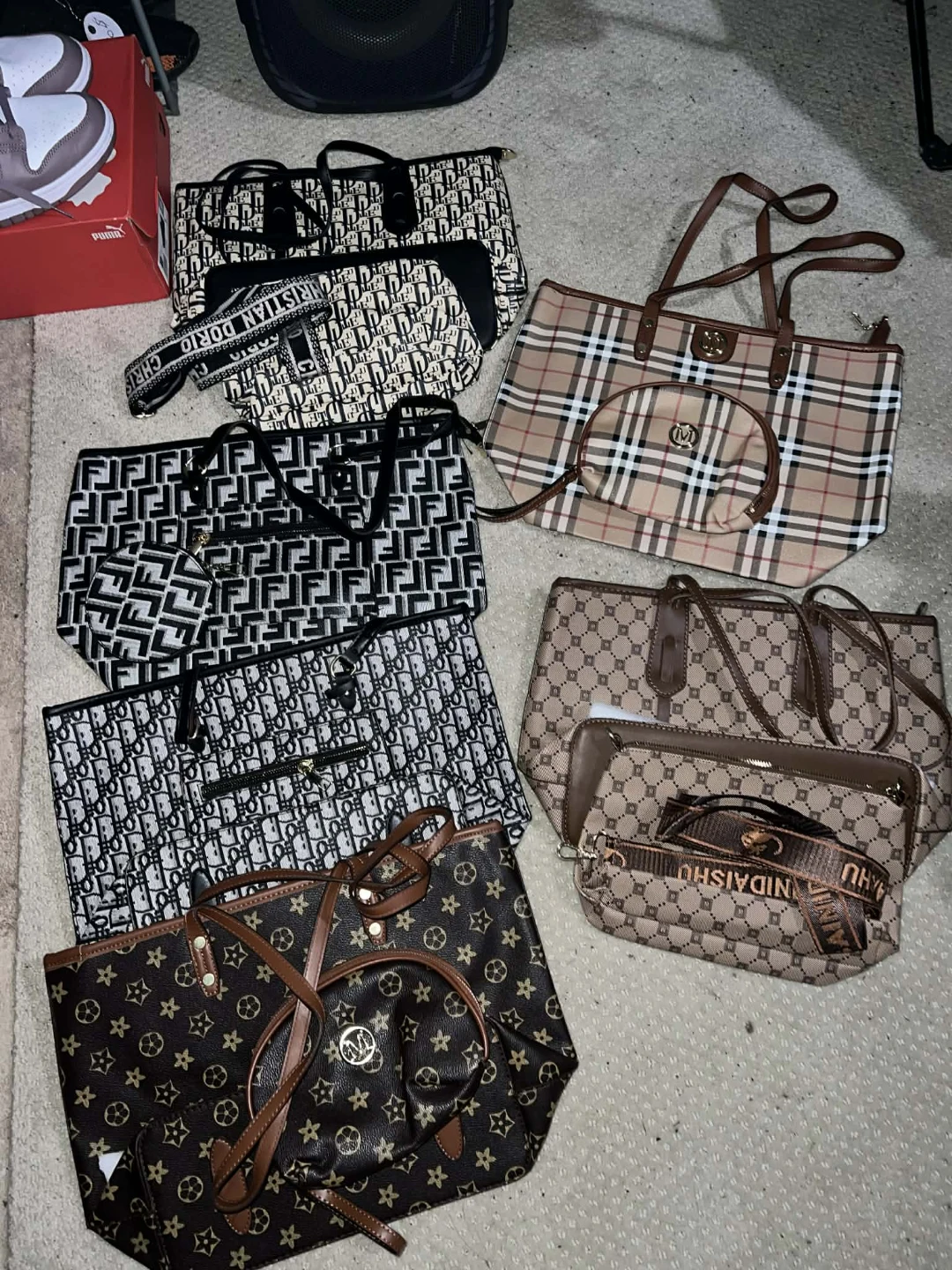 Assorted designer tote bags
