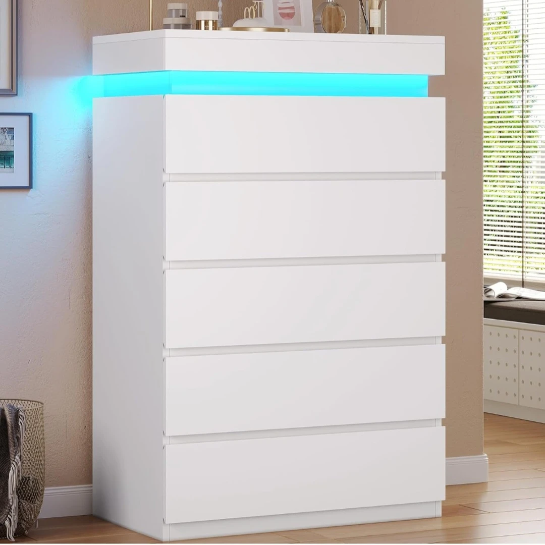 White 6-Drawer Dresser with LED Light