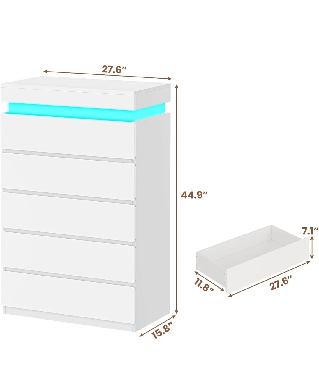 White 6-Drawer Dresser with LED Light - photo 2