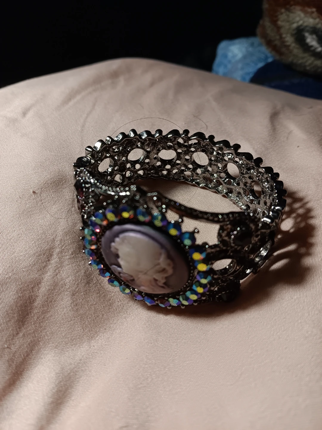 Cameo Bangle Bracelet with Rhinestones