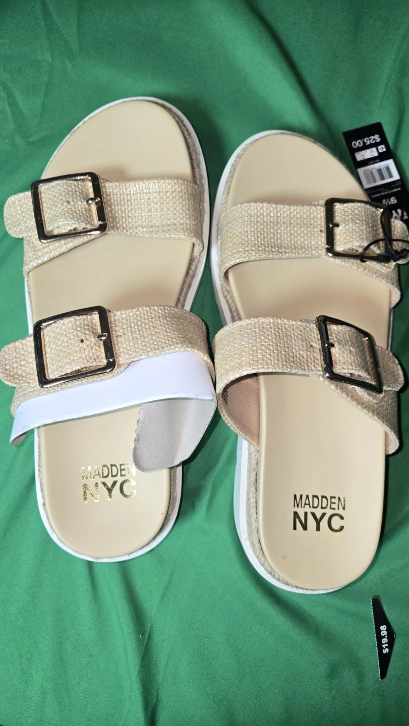 Madden NYC Women's Tan Double Buckle Slides Size 9.5