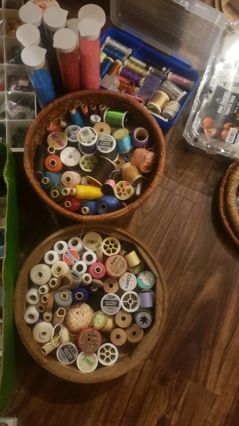 Assorted Buttons, Threads, and Sewing Notions