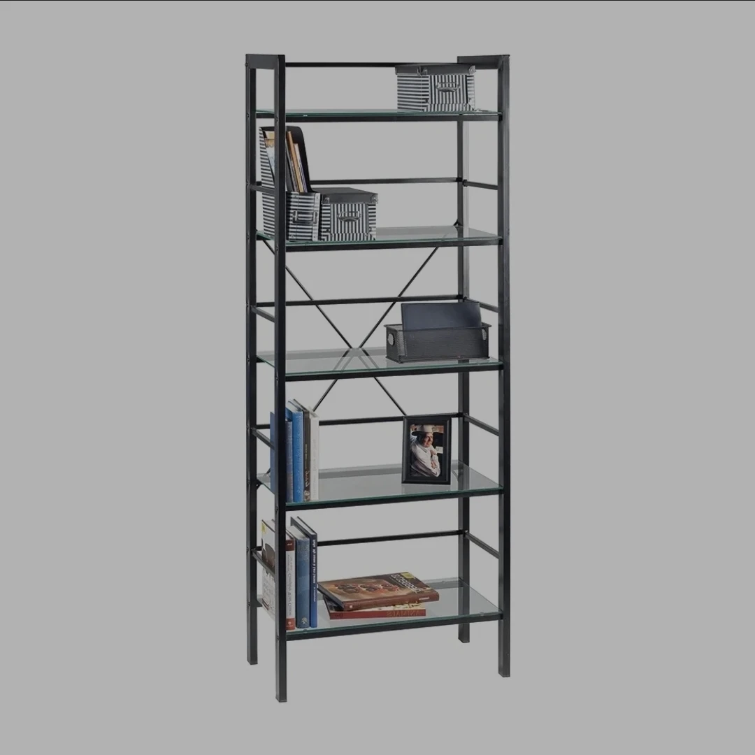 Black Steel and Glass Bookshelf - photo 2