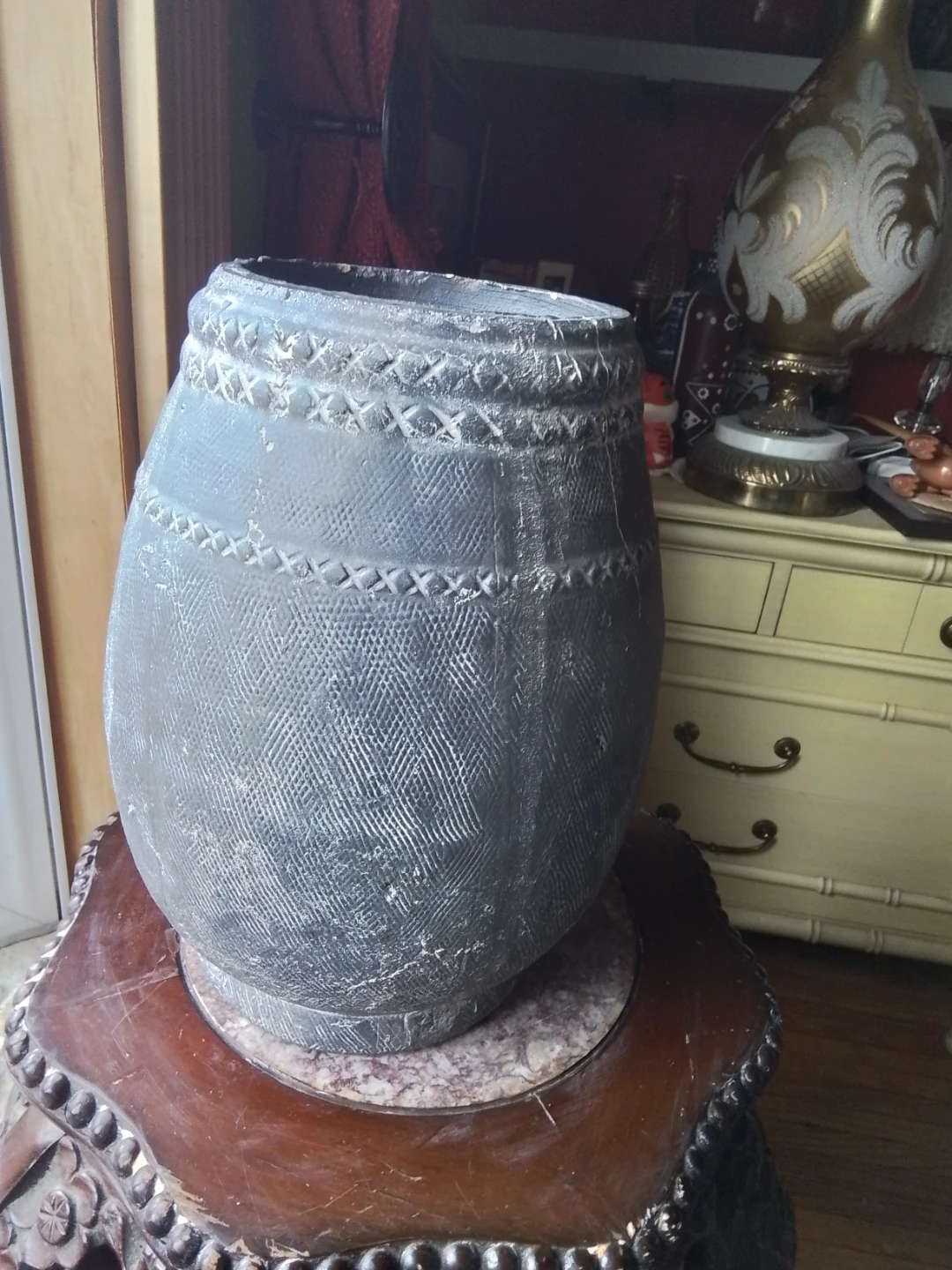 Vintage Hand-Textured Artisan Pottery Vessel 10x7"