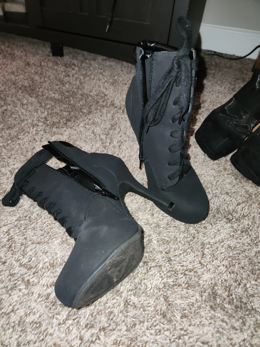 Black Lace-Up Heeled Ankle Boots