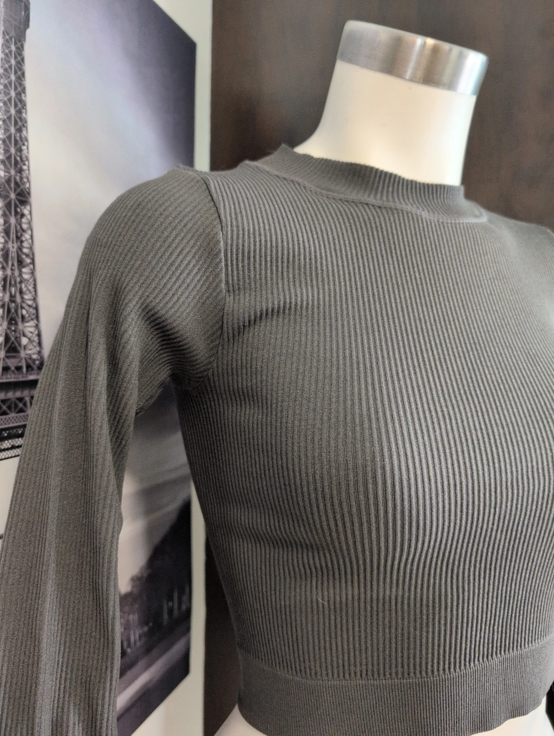 Harlow Ribbed Long Sleeve Crop Top M/M Grey - photo 2