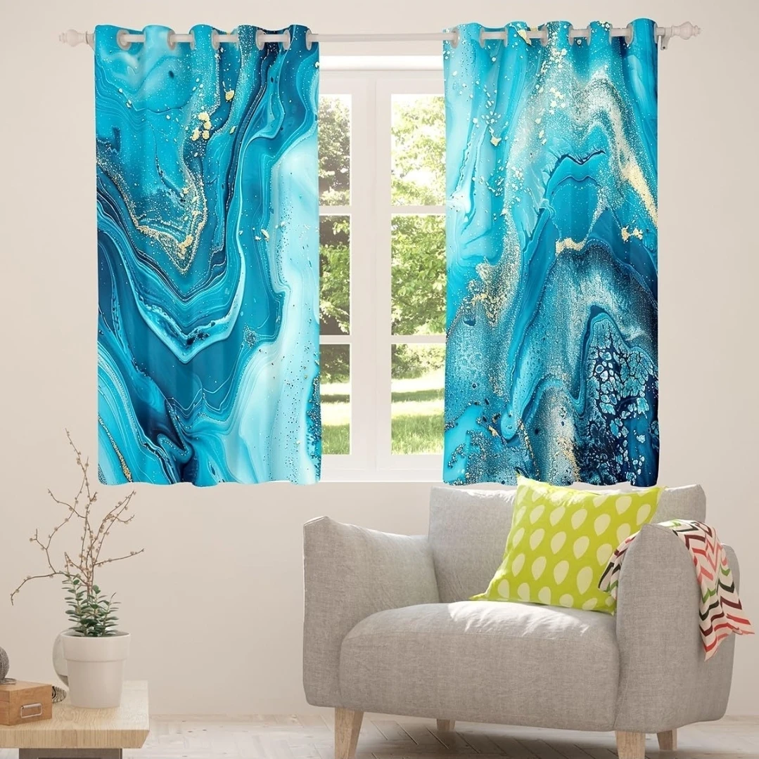 Erosebridal Teal Marble Curtains 52x96 | Modern Turquoise Gold - photo 4