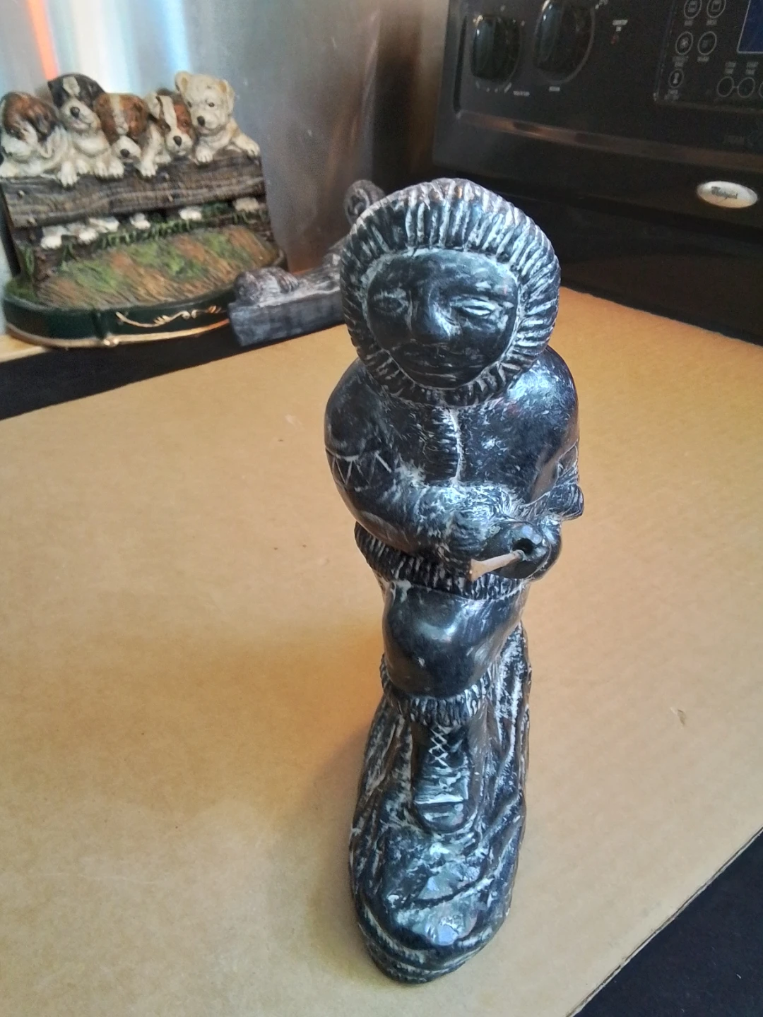 Vintage Inuit Soapstone Carving by Al Wolf 14x7"