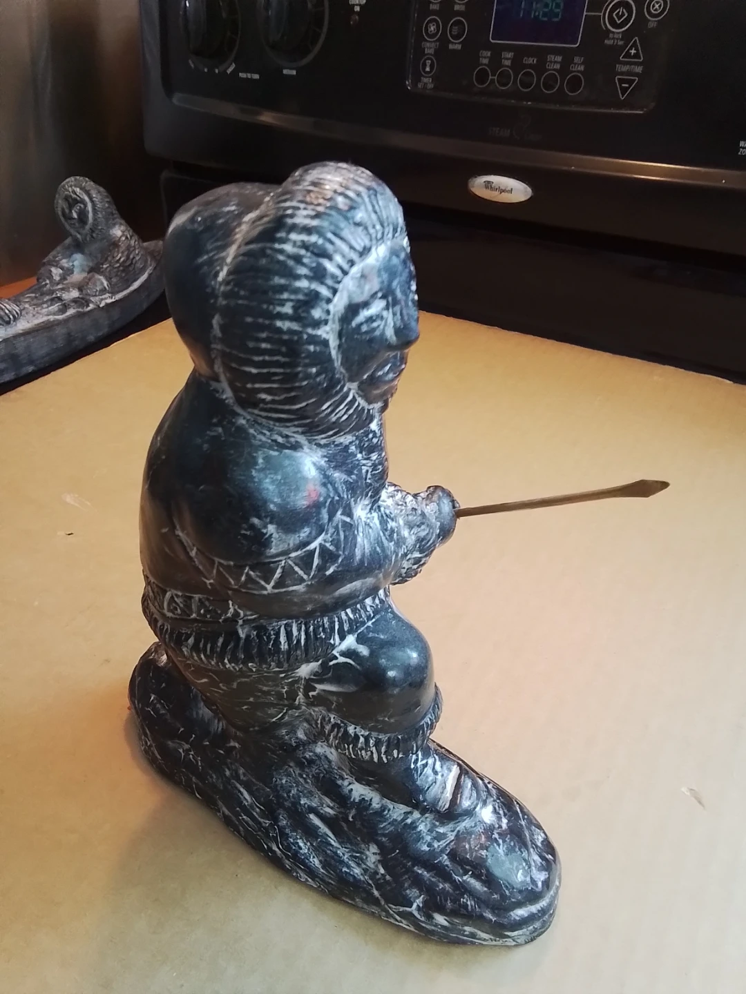 Vintage Inuit Soapstone Carving by Al Wolf 14x7" - photo 3