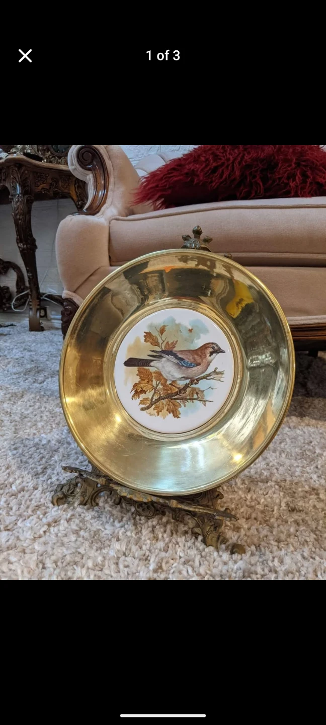 Decorative Plate with Bird Design and Gold Rim brass - photo 3