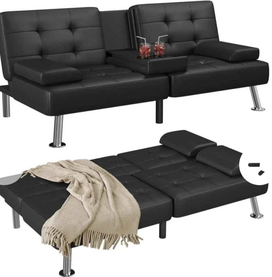 Black Faux Leather Futon Sofa Bed