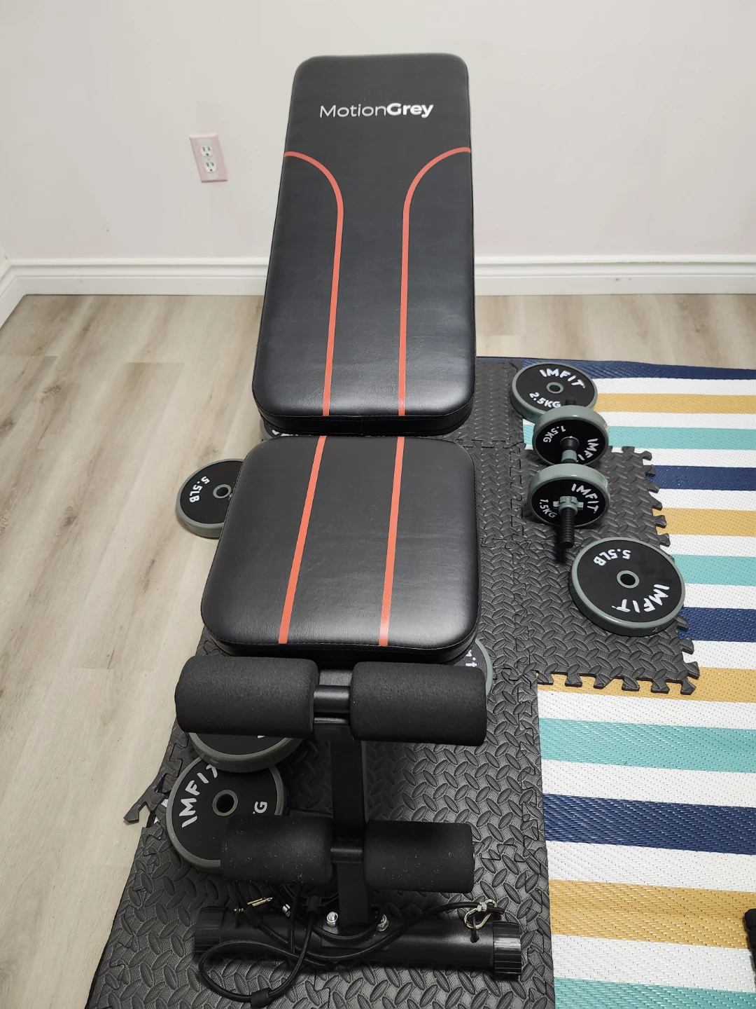 MotionGrey Adjustable Weight Bench with IMfit Dumbbells - photo 2