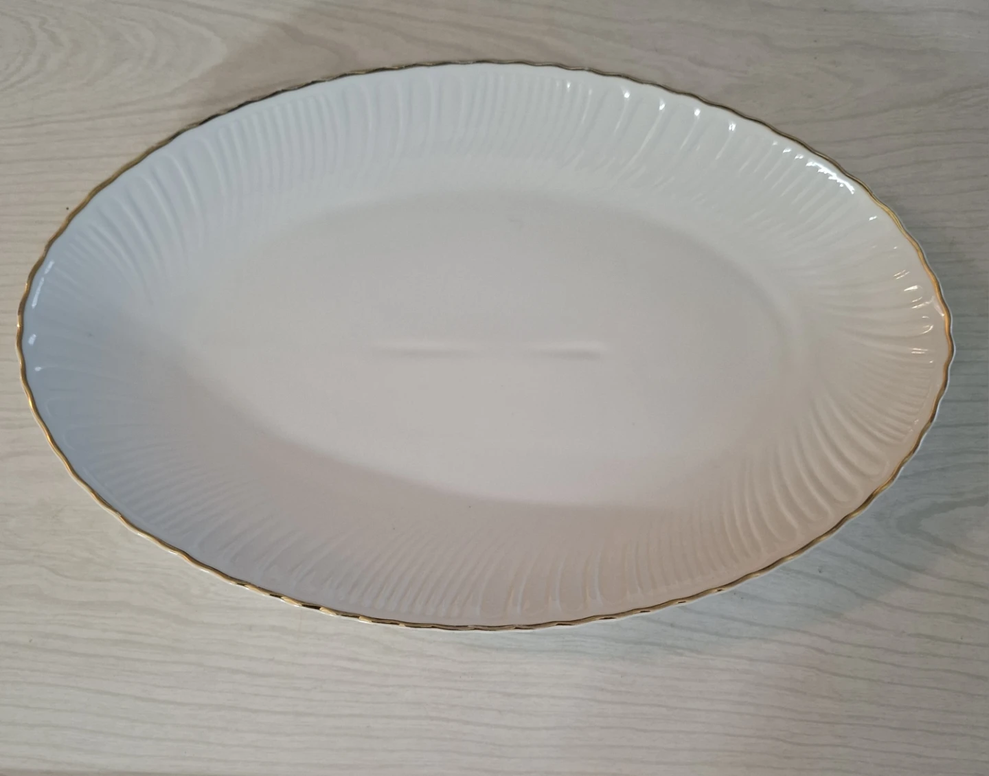 White Oval Serving Platter with Gold Trim