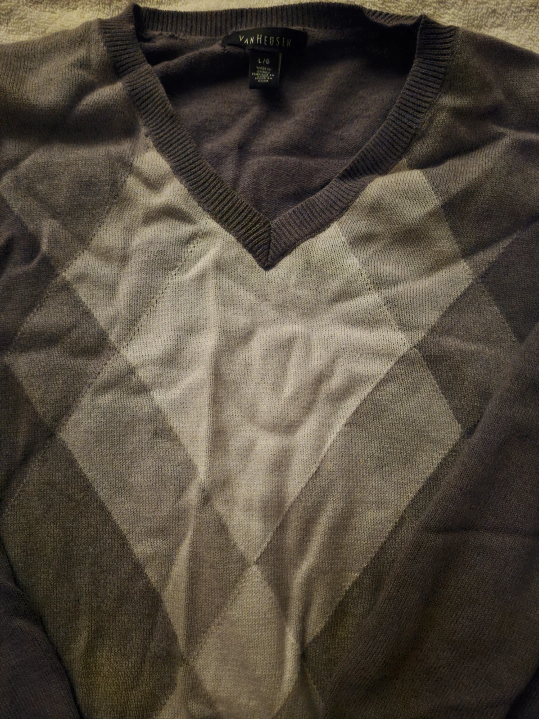 SWEATER GRAY VAN HEUSEN, V-NECK 🥕 LARGE MENS PULLOVER - photo 2