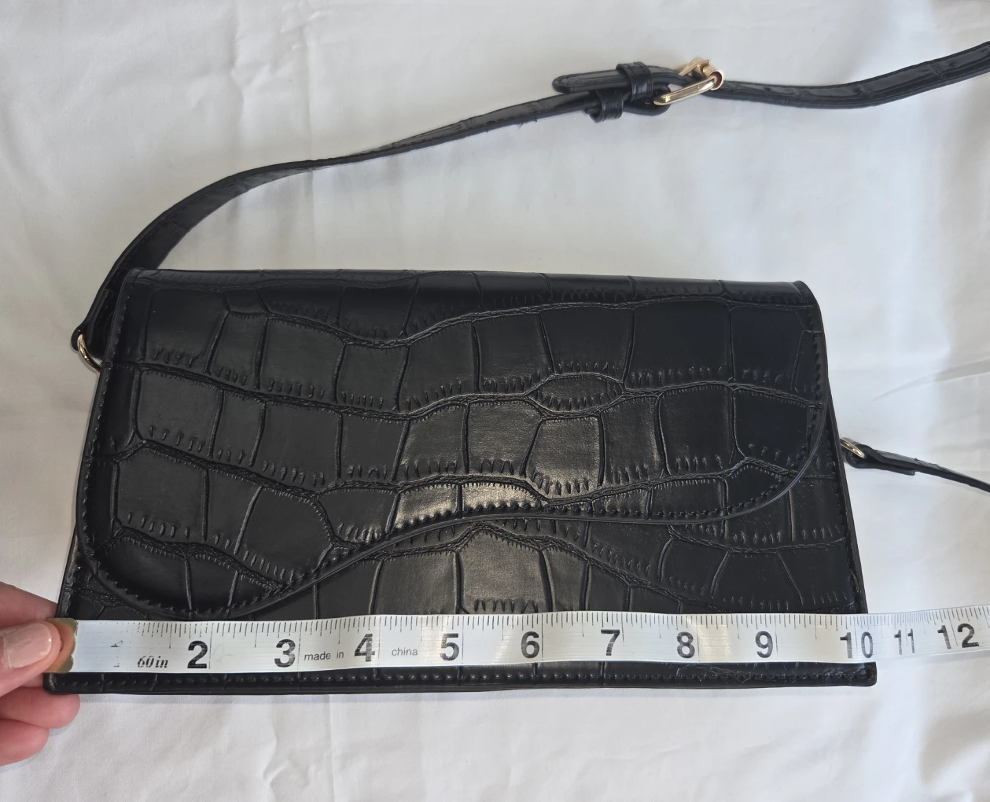 Black Croc-Embossed Shoulder Bag