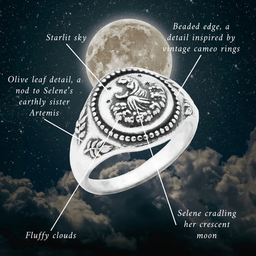 Sterling Silver 925 Selene's Twilight Crescent Moon Ring (US S7)