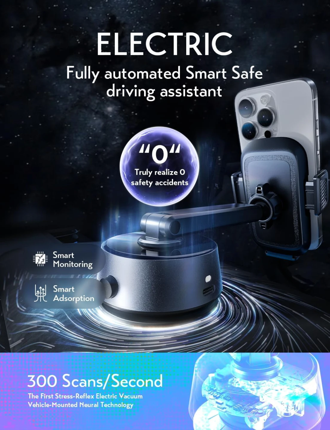 LISEN Electric Retractable Car Phone Mount, - photo 3
