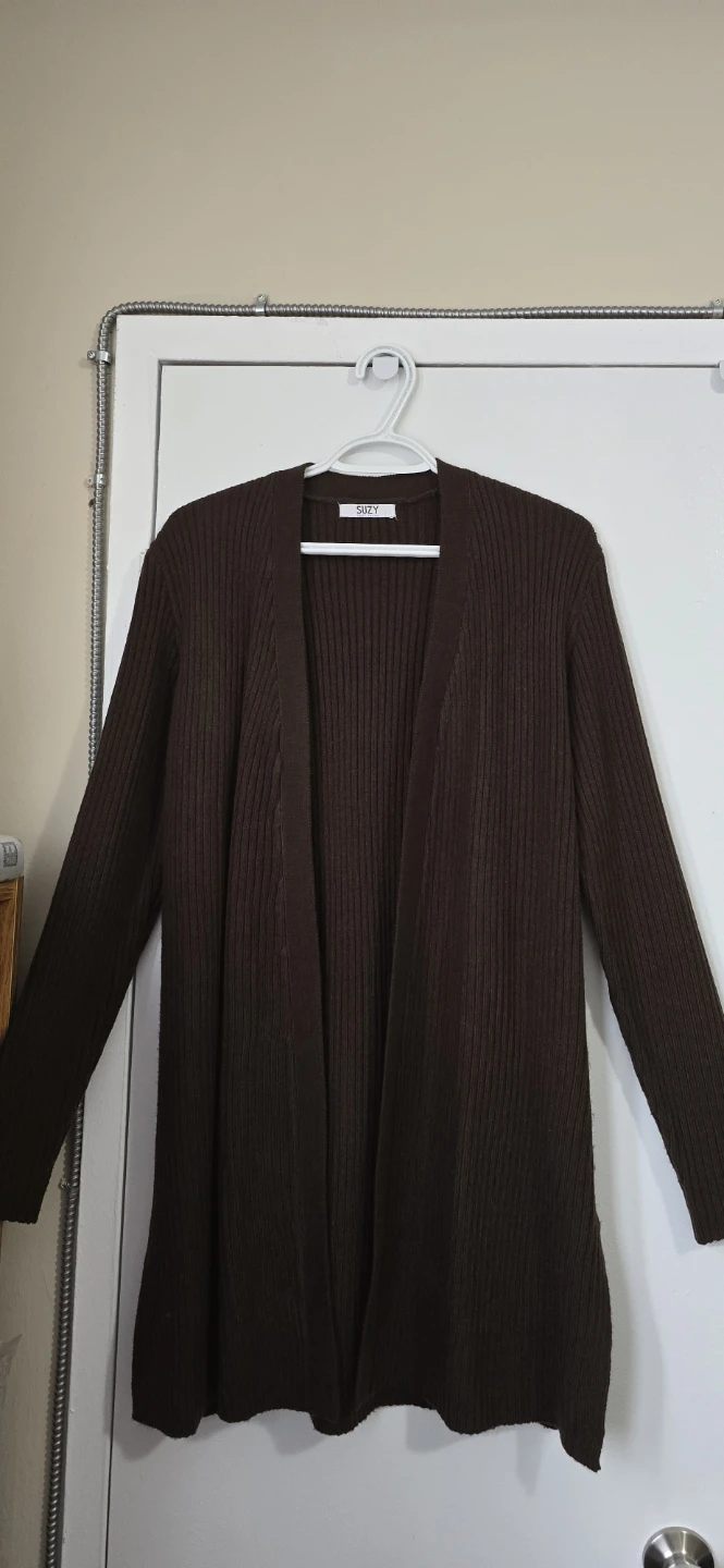 SUZY Open Front Cardigan Sweater - Brown