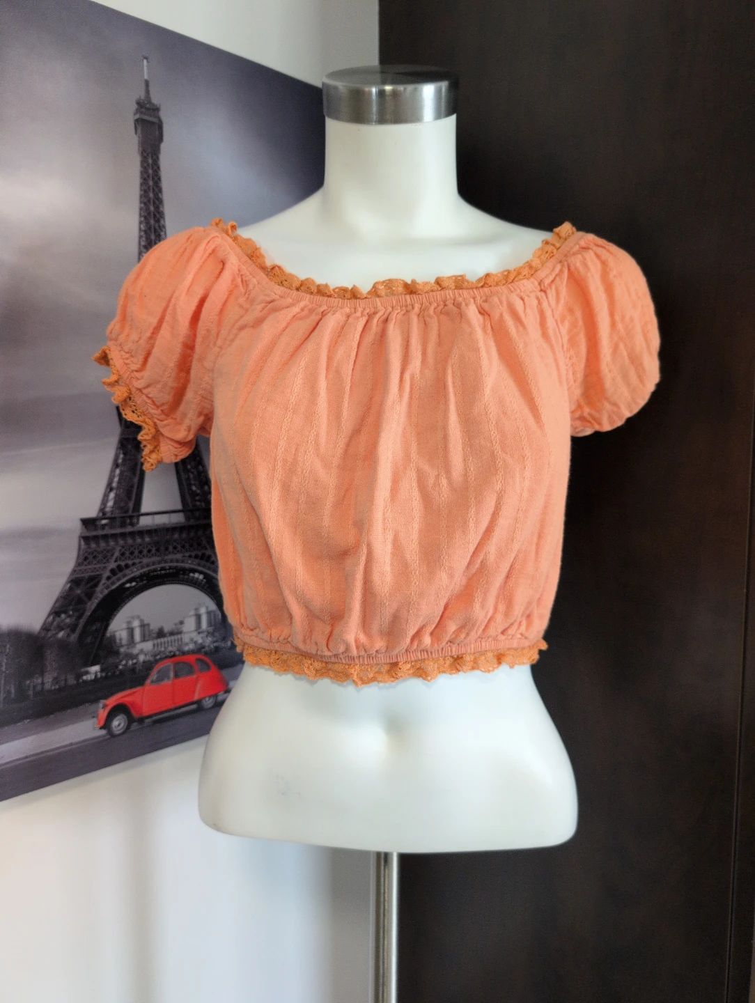 American Eagle Orange Off-the-Shoulder Crop Top - XS