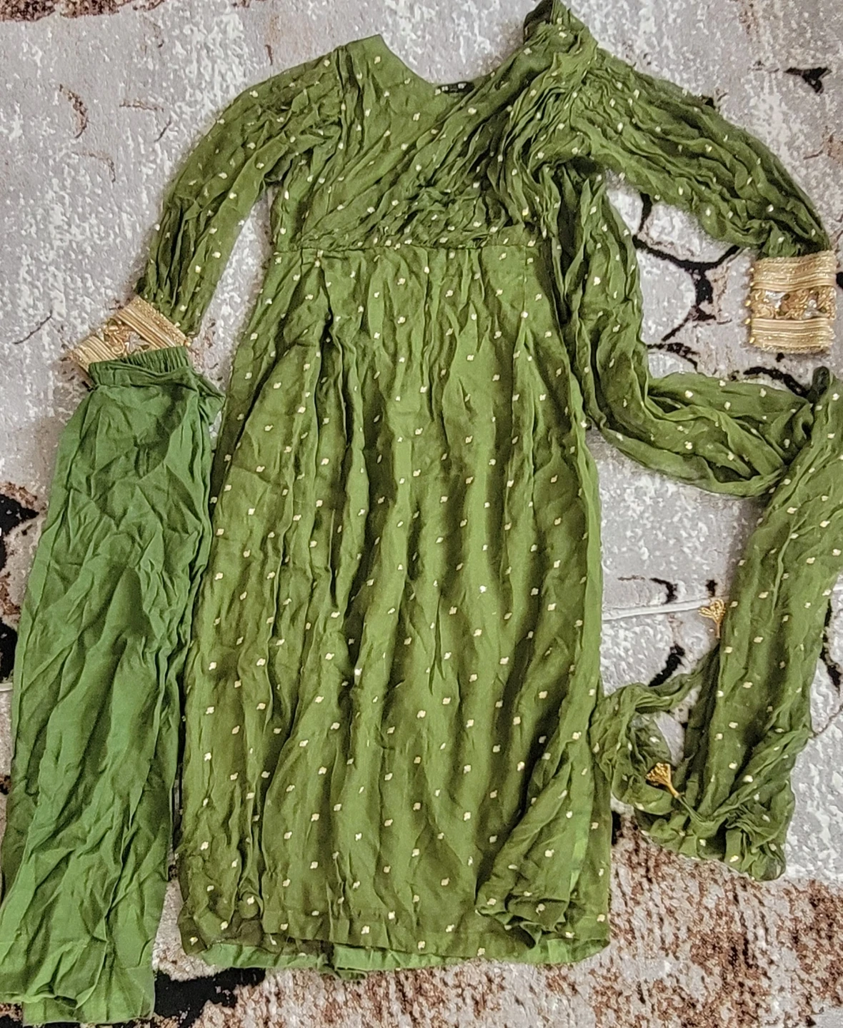 Green Bandhani Print Kurti Set with Dupatta