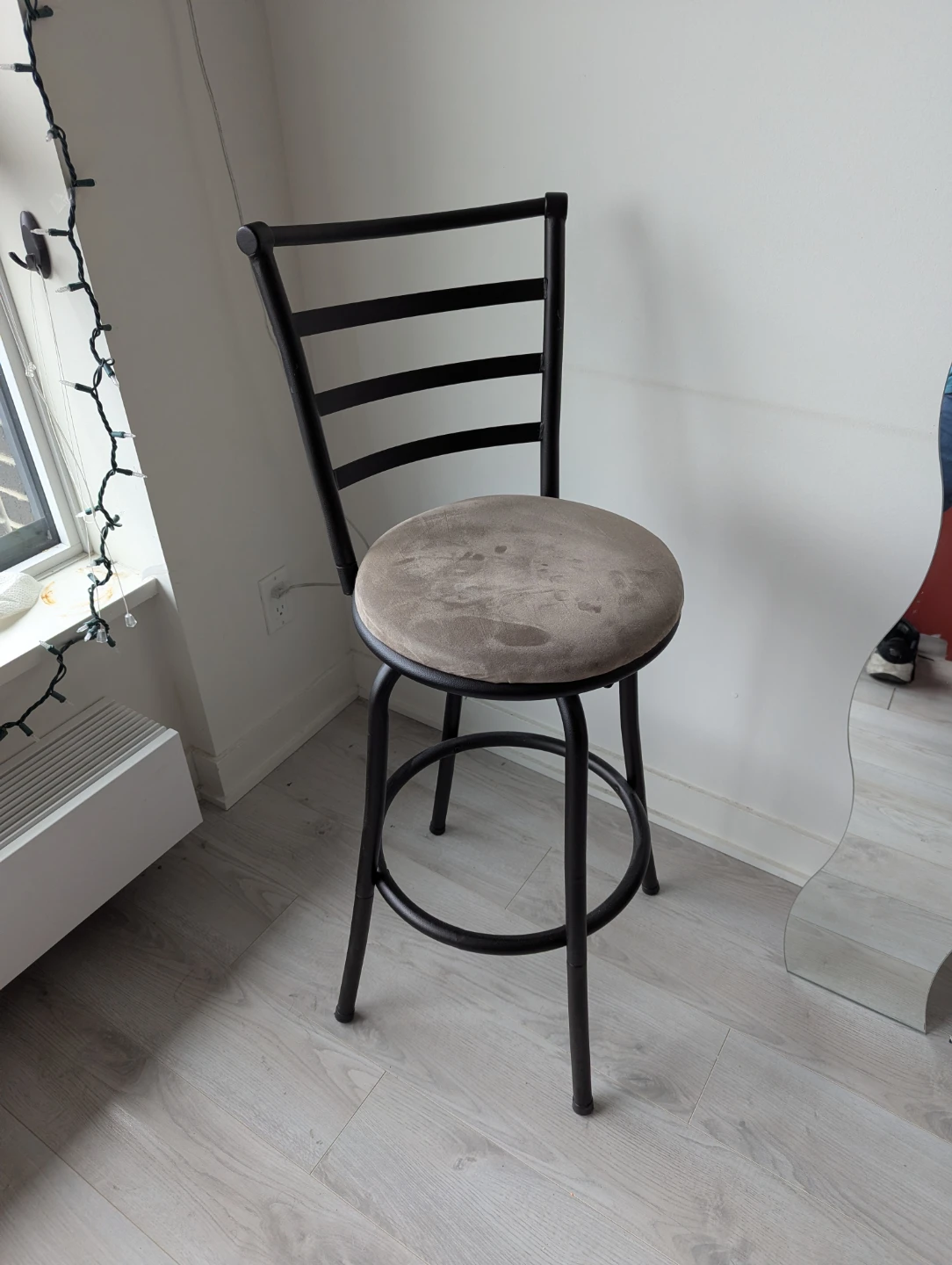 Black Metal Bar Stool with Grey Padded Seat