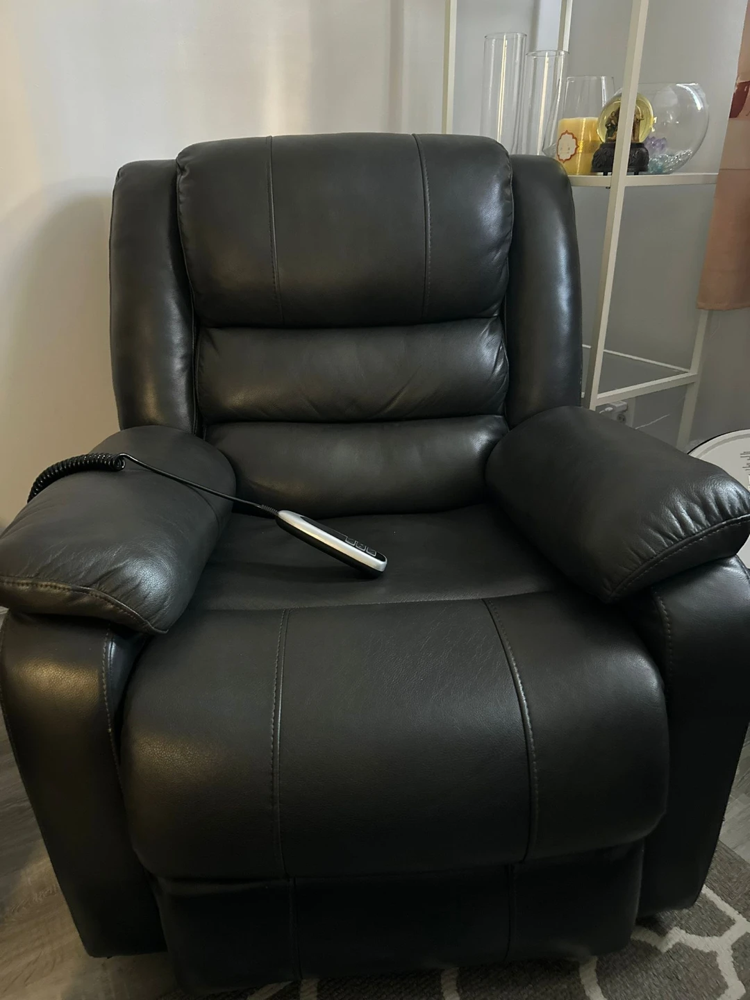 Black Leather Power Recliner Chair with Remote