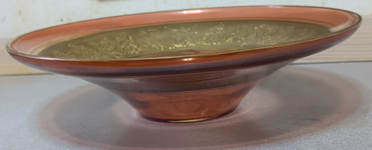 Decorative Glass Bowl with Gold Engraved Figures