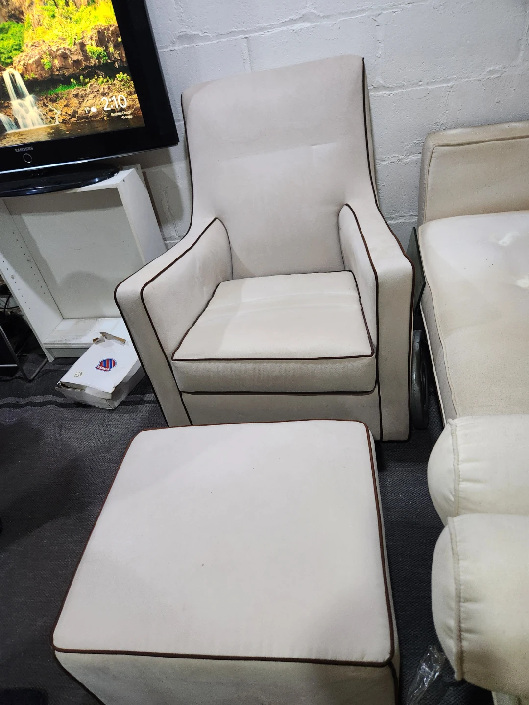 Cream Glider Chair and Ottoman