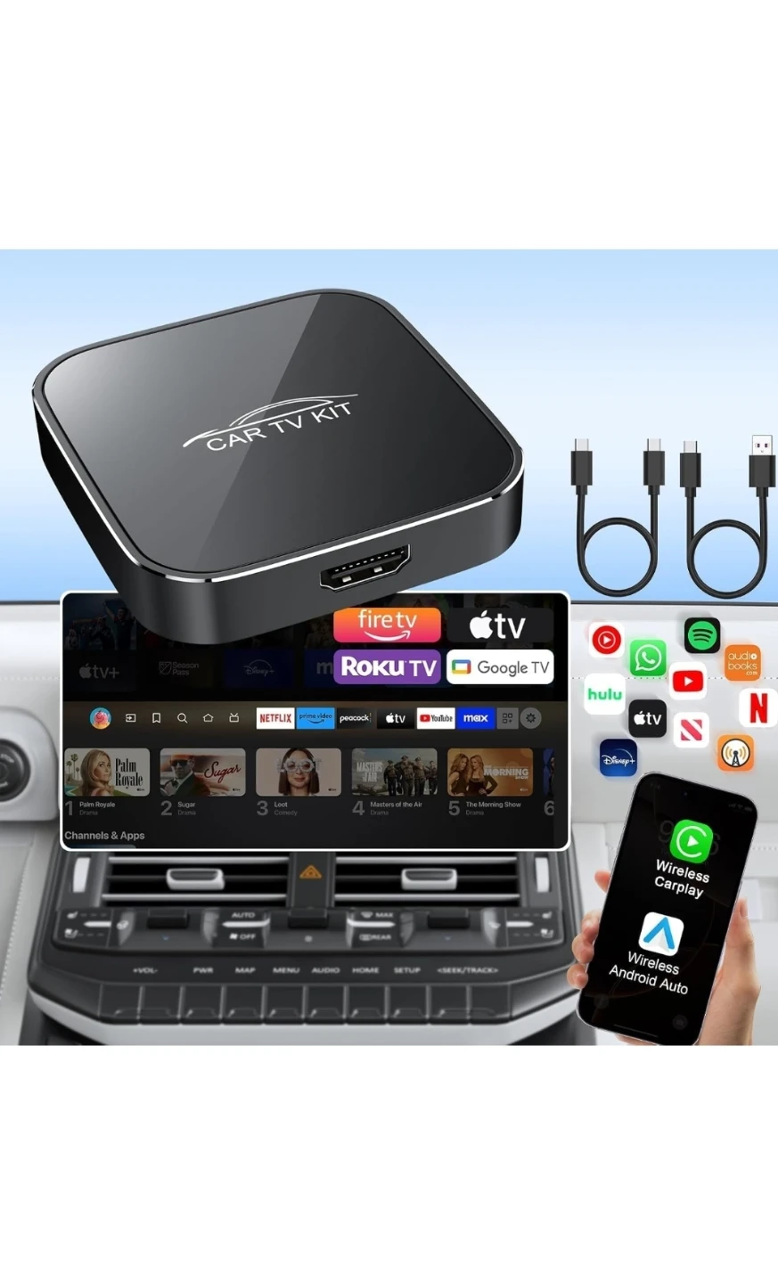 New3 in 1 Car TV Mate Pro with Wireless Carplay Adapter