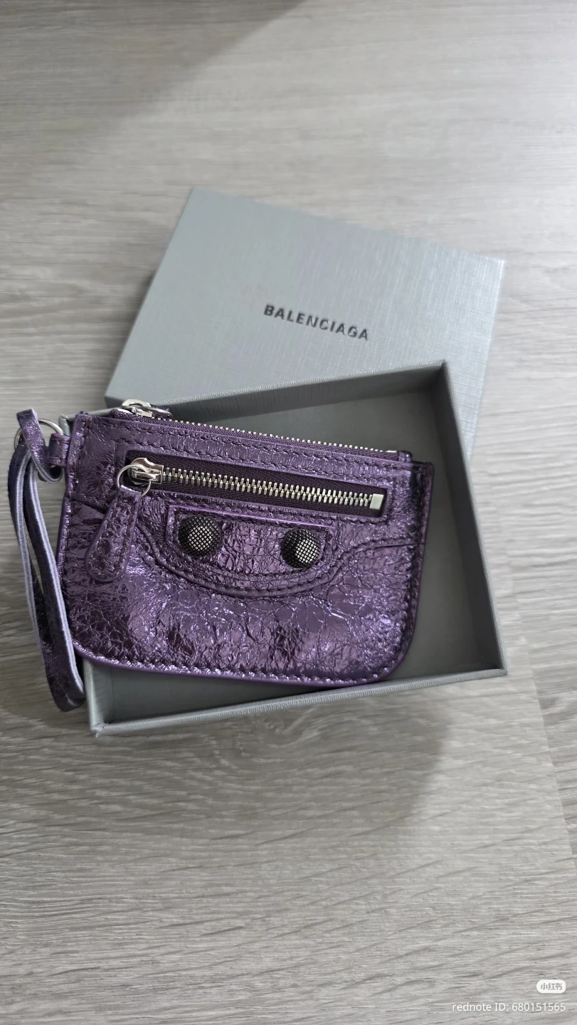 Balenciaga Purple Metallic Leather Card Holder