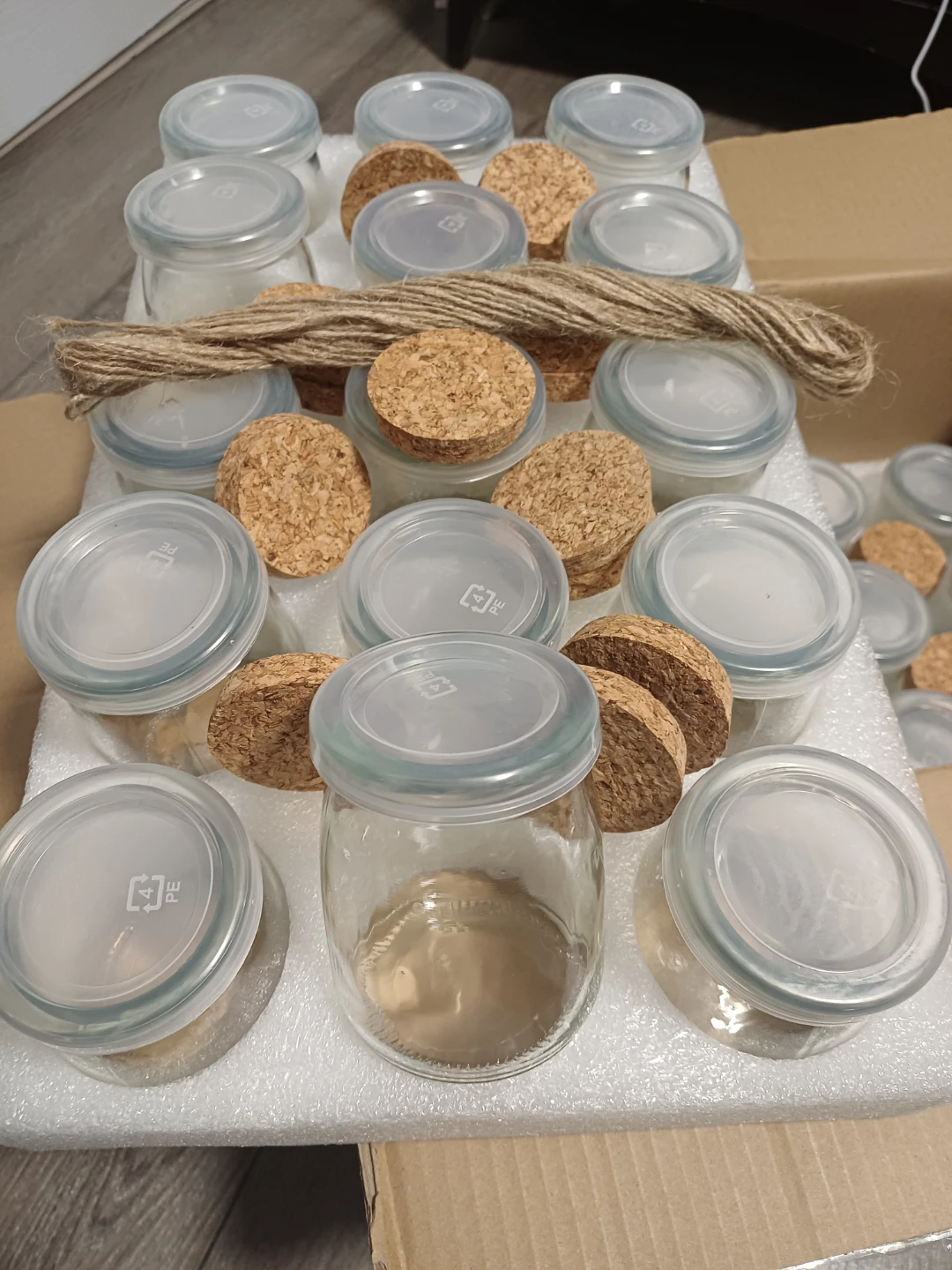 Set of 30 Small Glass Jars with Cork Lids