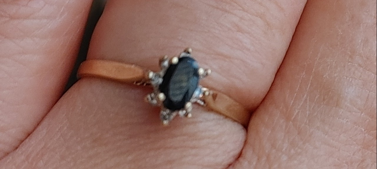 Real Gold 10K  Oval Dark Blue Sapphire Stone Ring  New size 7.5 - photo 2