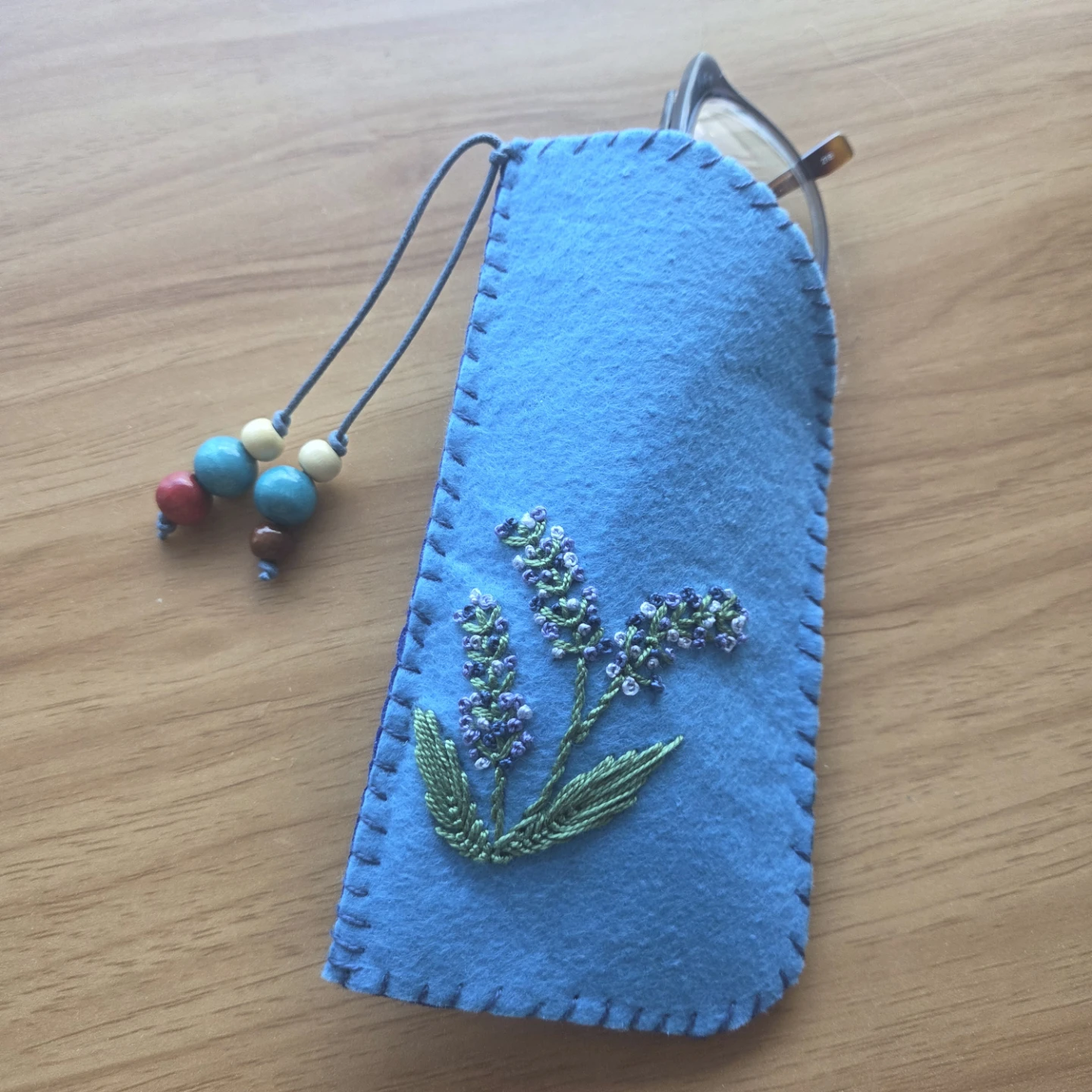 Handmade Felt Glasses Case with Lavender Embroidery