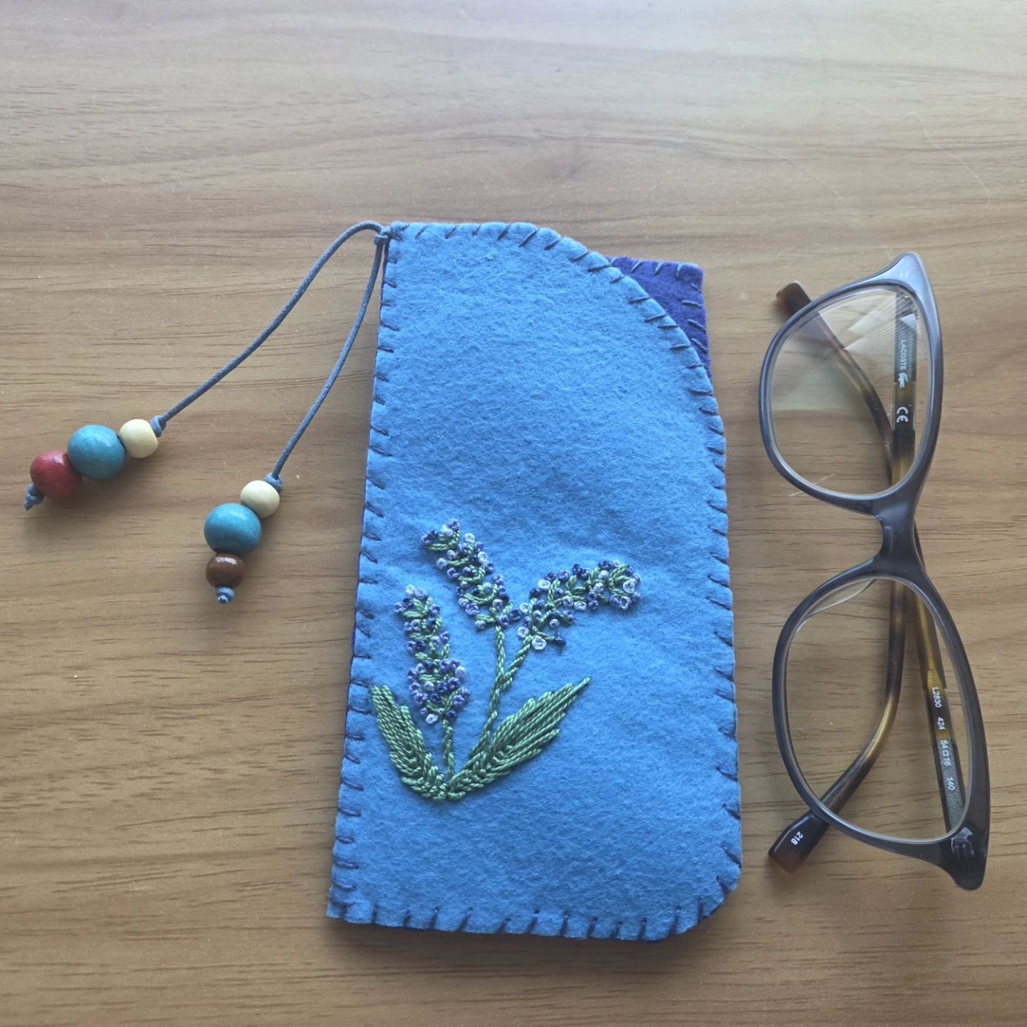 Handmade Felt Glasses Case with Lavender Embroidery - photo 2