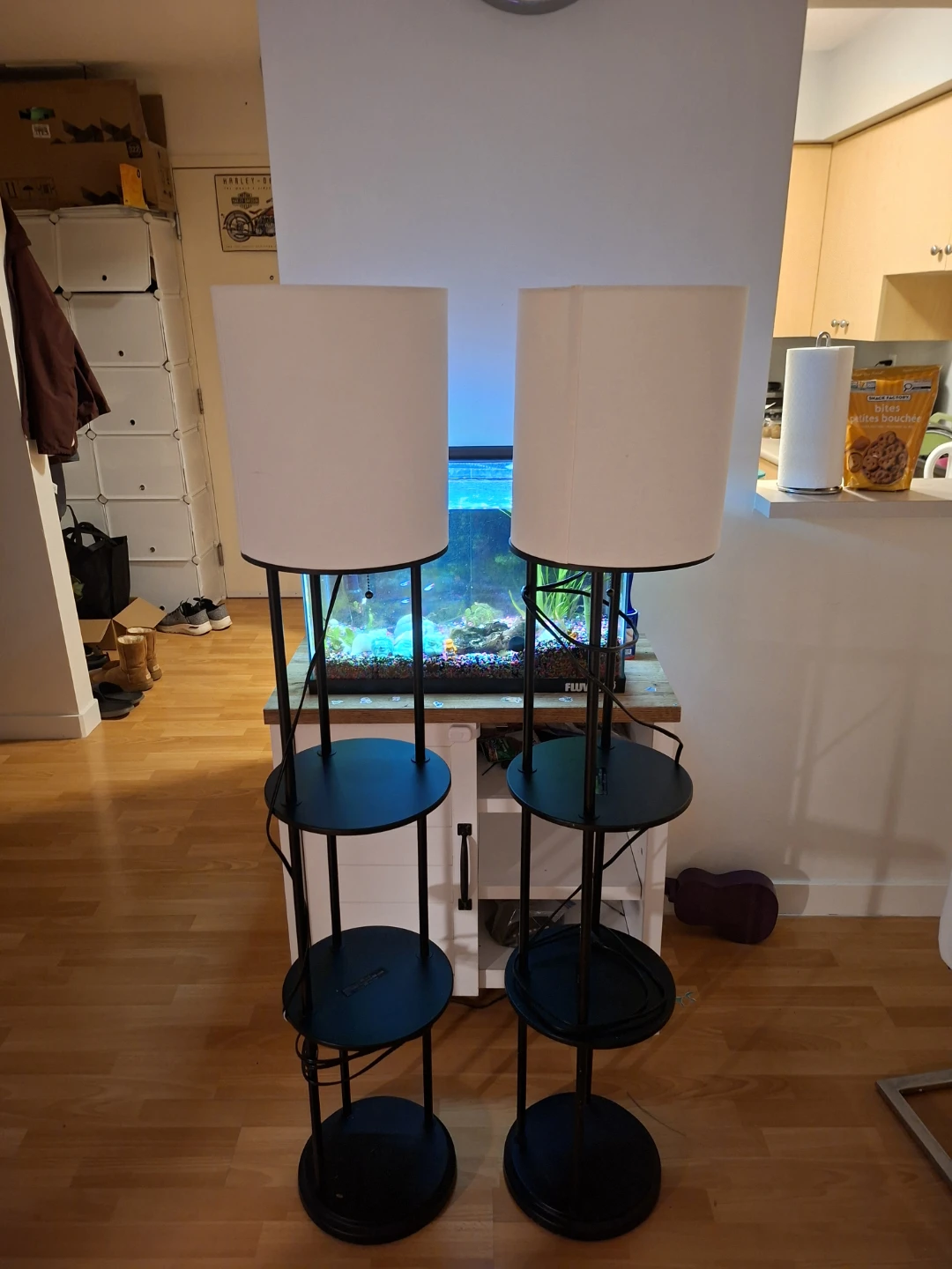 Set of 2 Black Floor Lamps with Shelves