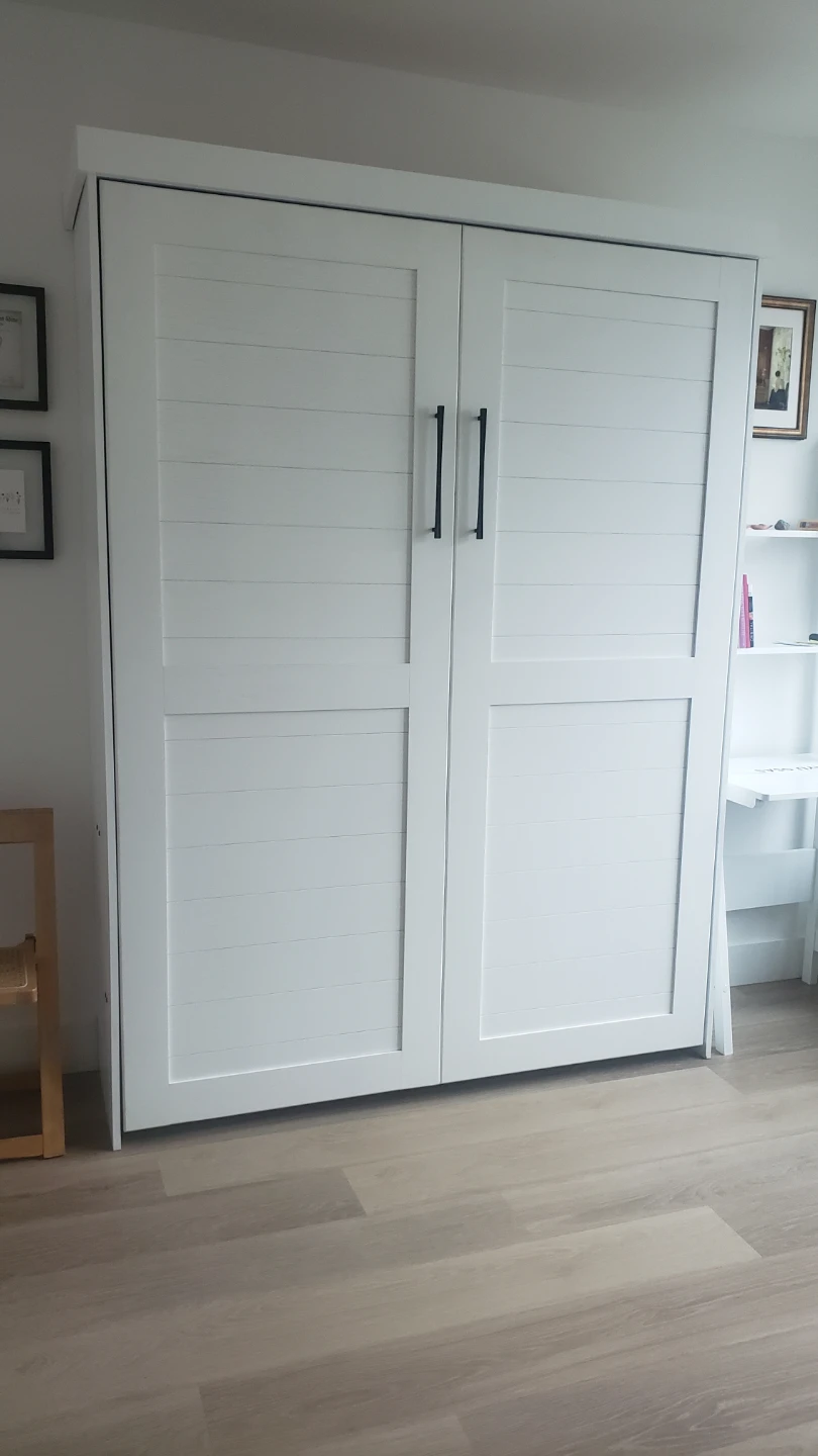 Wooden White Wall (Murphy) Bed with Queen Mattress - photo 4
