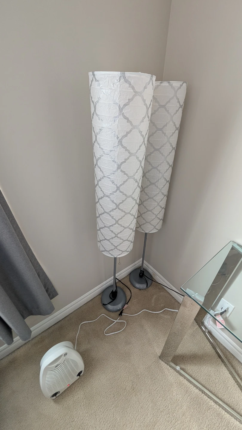 Pair of Tall White Lattice Paper Lantern Floor Lamps