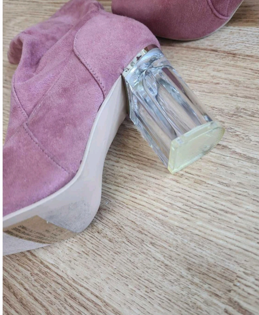 Pink Suede-like Ankle Boots with Clear Block Heels - photo 5