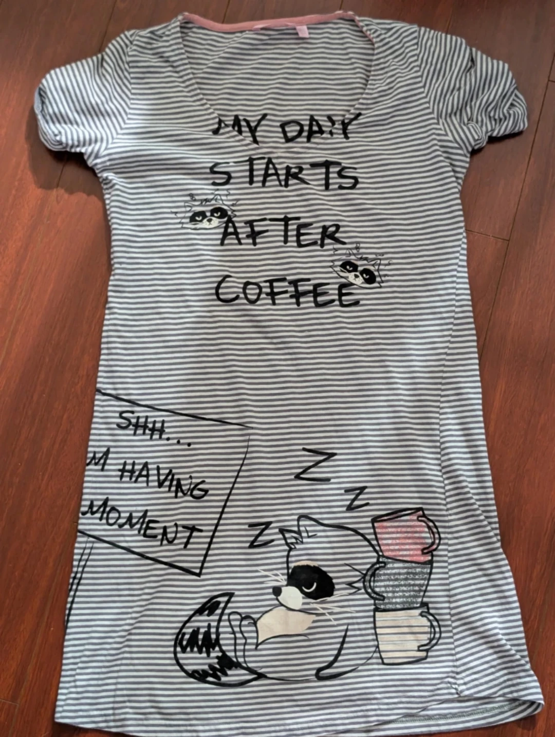 Striped Raccoon Graphic Nightgown XS la vie en rose