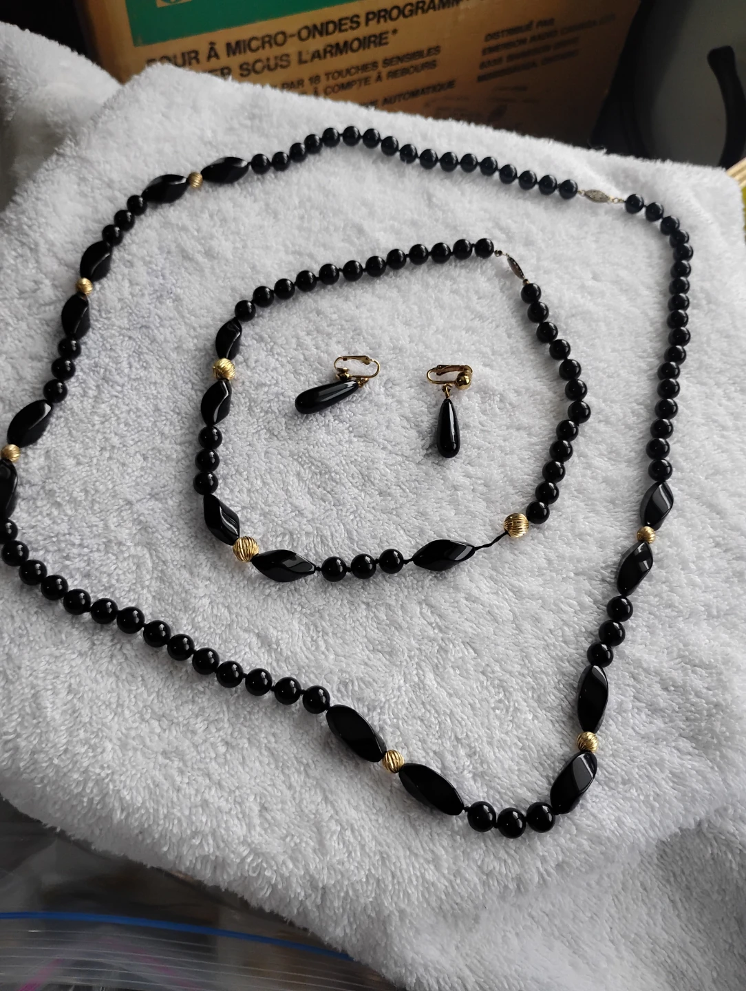 Black Beaded Necklace, Bracelet, and Earring Set