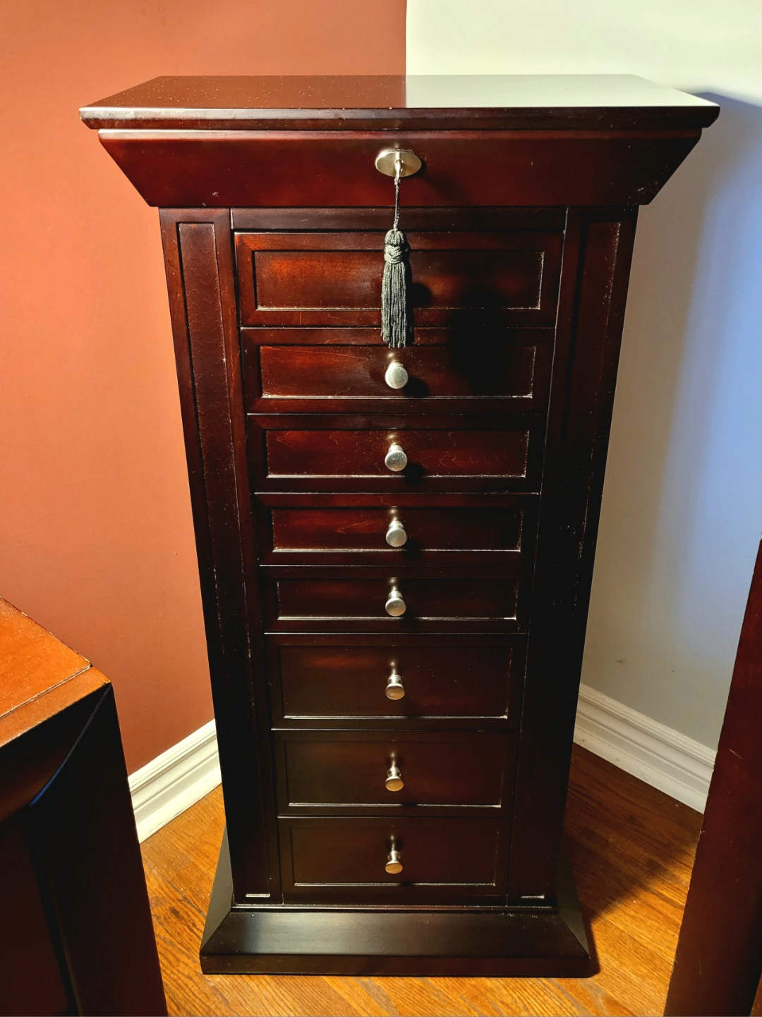 Dark Wood Jewelry Armoire with Mirror