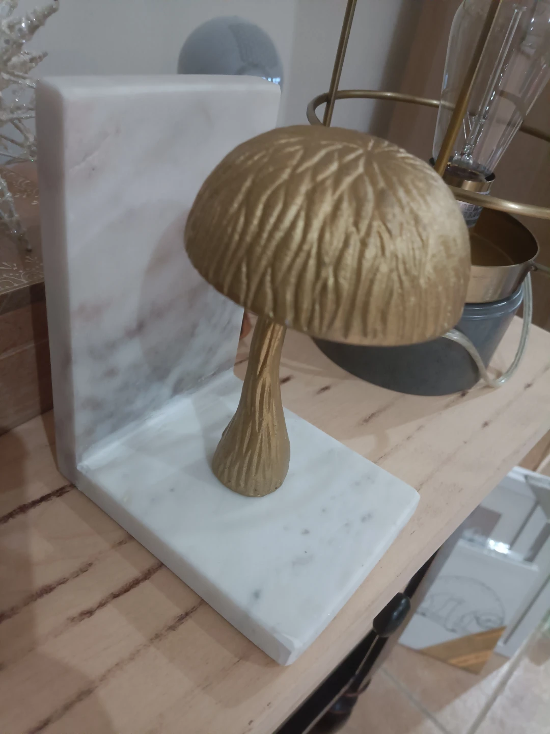 Marble and Gold Mushroom Bookend