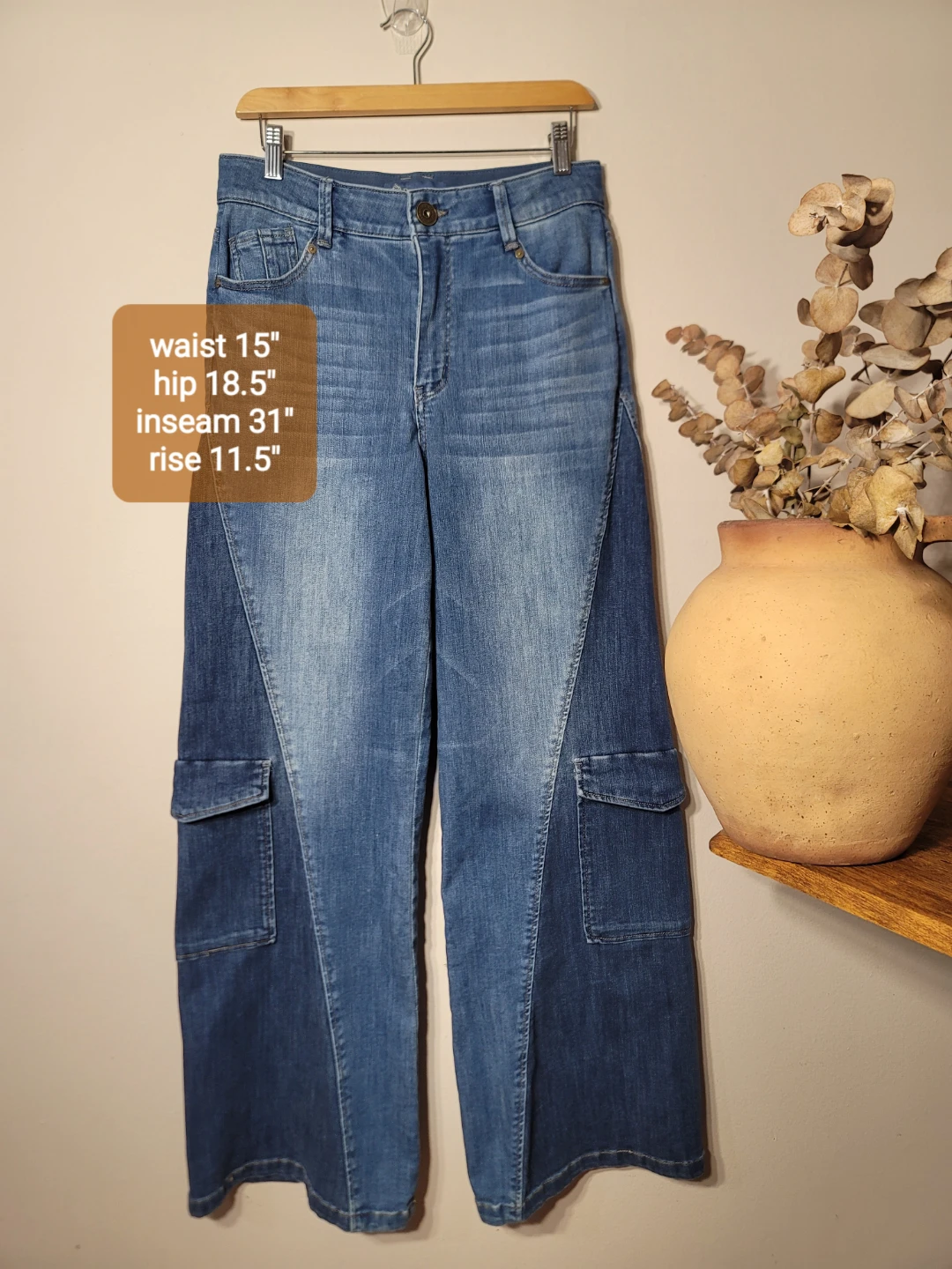 Democracy “Ab”solution Skyrise Wide Leg Cargo Patchwork Sz 8 - photo 3