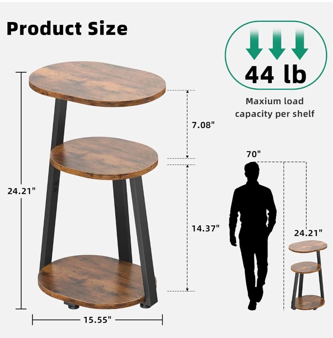 3-Tier Side Table with Rustic Wood Finish | Home decor - photo 2
