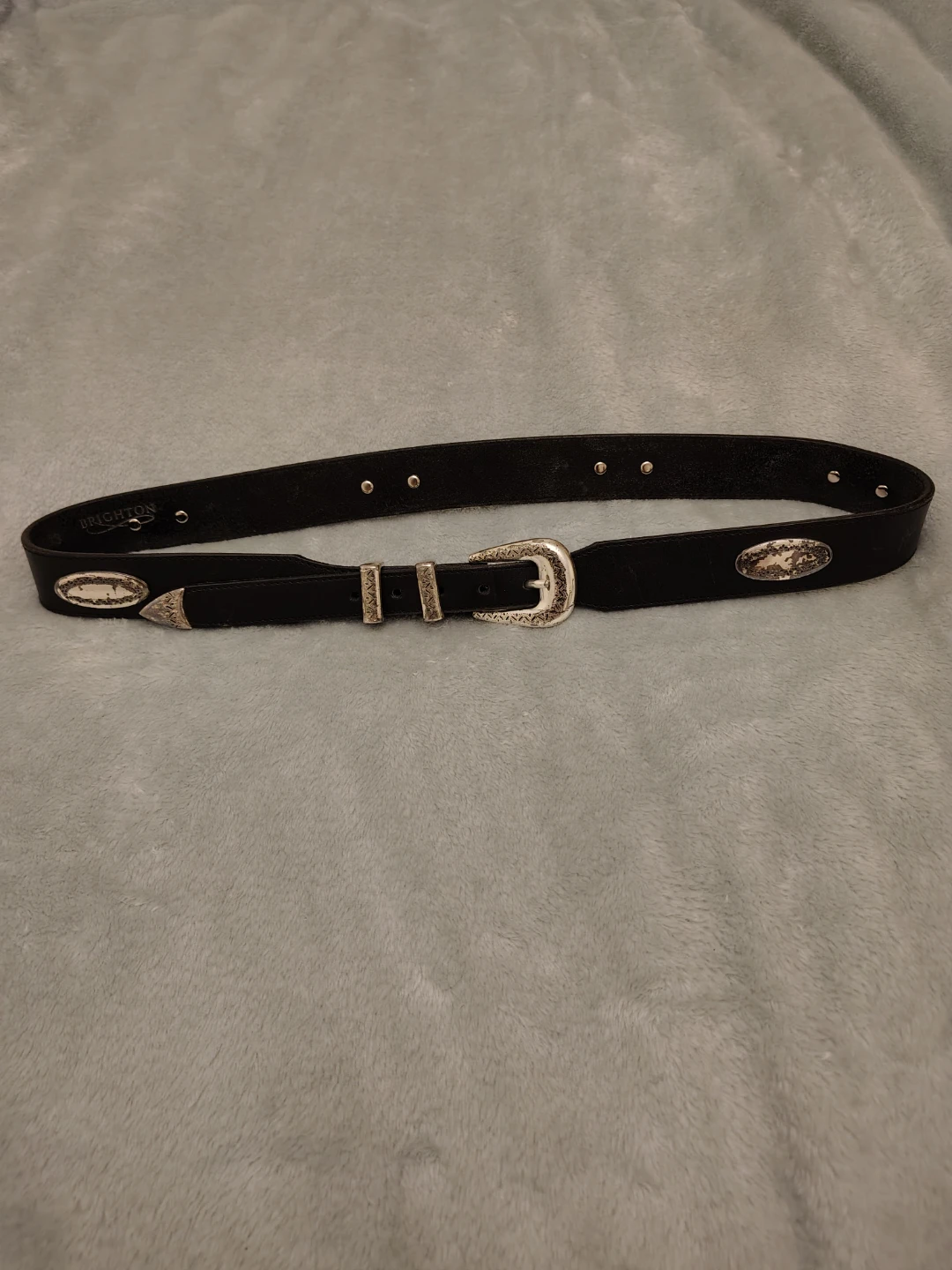 Brighton Black Leather Belt with Silver Western embellishments - photo 4