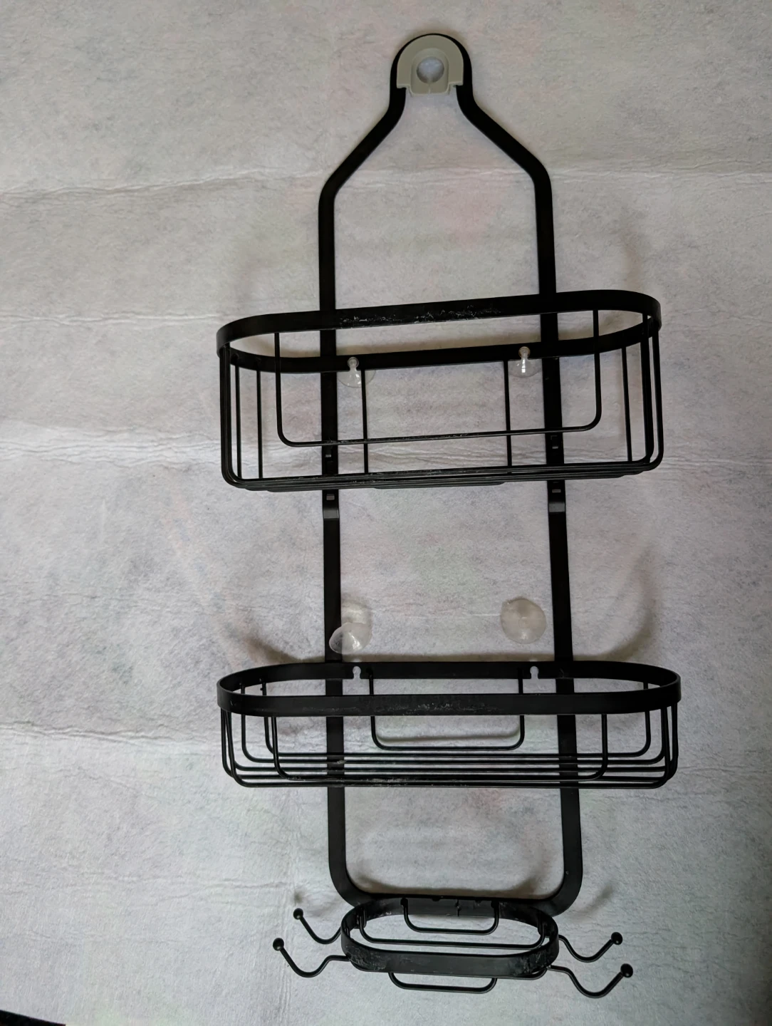 Black Metal 2-Tier Shower Caddy with Hooks