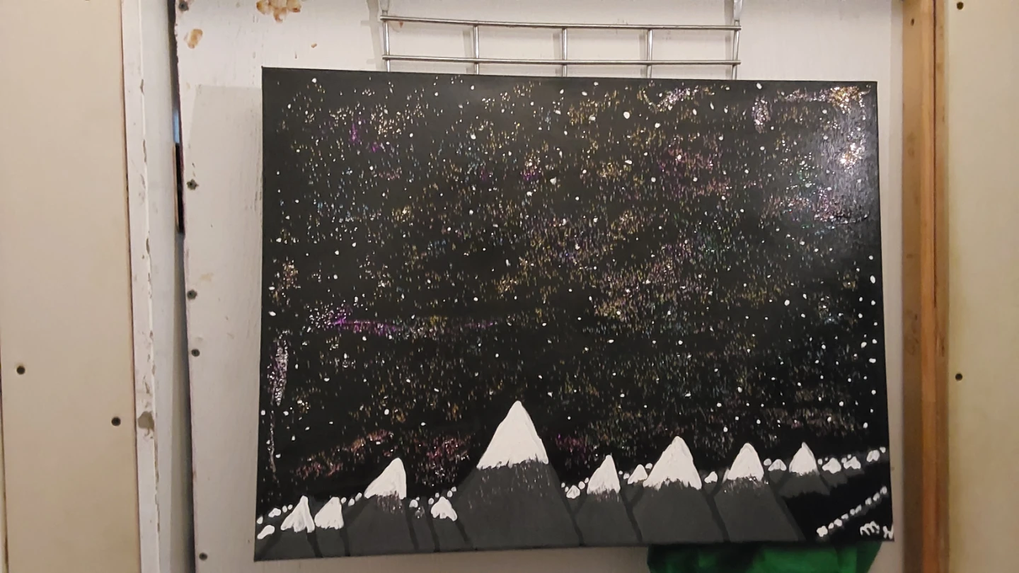 Hand-Painted Mountain Night Sky Canvas Art - photo 2