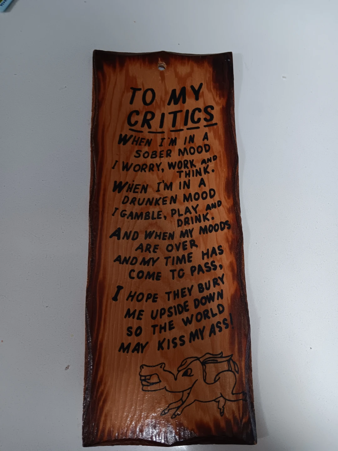 Wooden Wall Plaque "To My Critics"