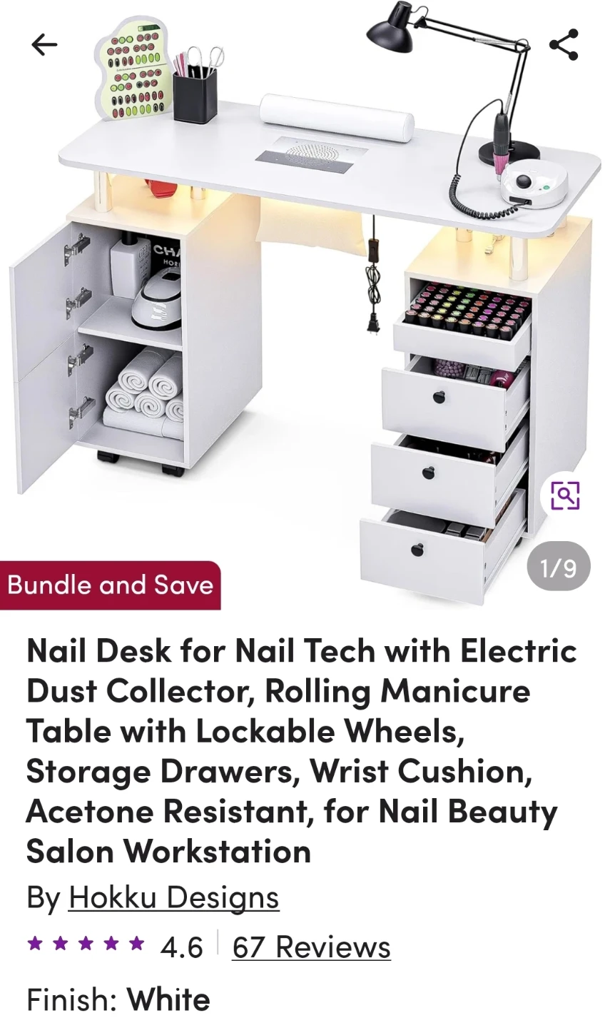 Hokku Designs White Nail Tech Desk with Dust Collector - photo 2